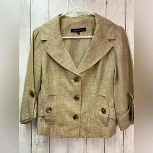 Anne Klein Lightweight Blazer Size 4p 3/4 Sleeve Tan/Beige Work/Career 100%Linen